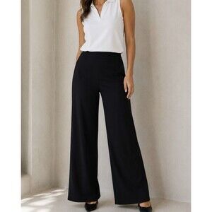 Calvin Klein Womens 100% polyester Casual Wide Leg Pants, Black, size L